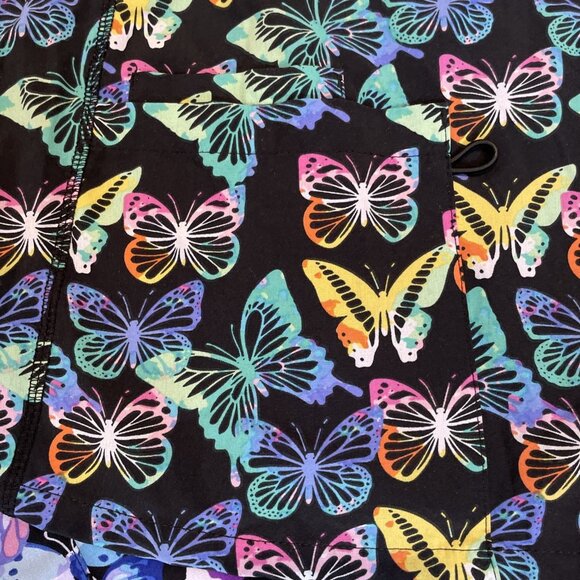 2 Divine Stretch Scrub Top Size M Multicolor Butterflies Pockets Medical Dental - Picture 3 of 12